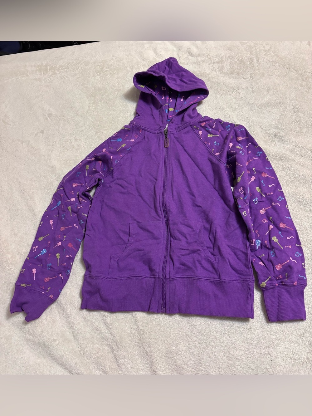 La SENZA Purple Kids Zip-Up Hoodie with Guitar Sleeve Print